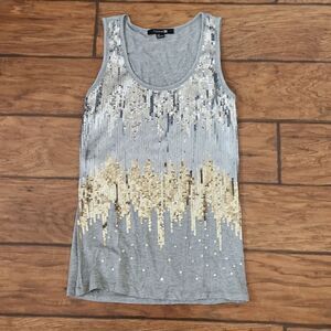 Forever 21 gray women's large gray tank top silver and gold bling sequins